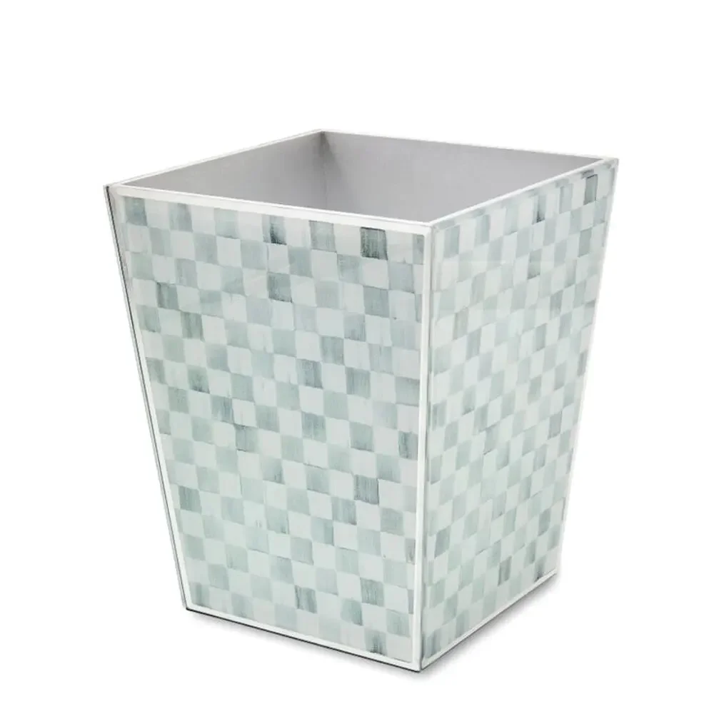 NEW MacKenzie-Childs Sterling Check Glass Waste Bin